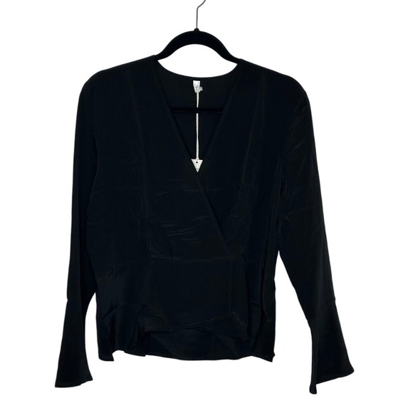 LilySilk Tops - LilySilk Mulberry Silk Wrap Blouse‎ Size L Black Peplum Waist Office Classic NEW